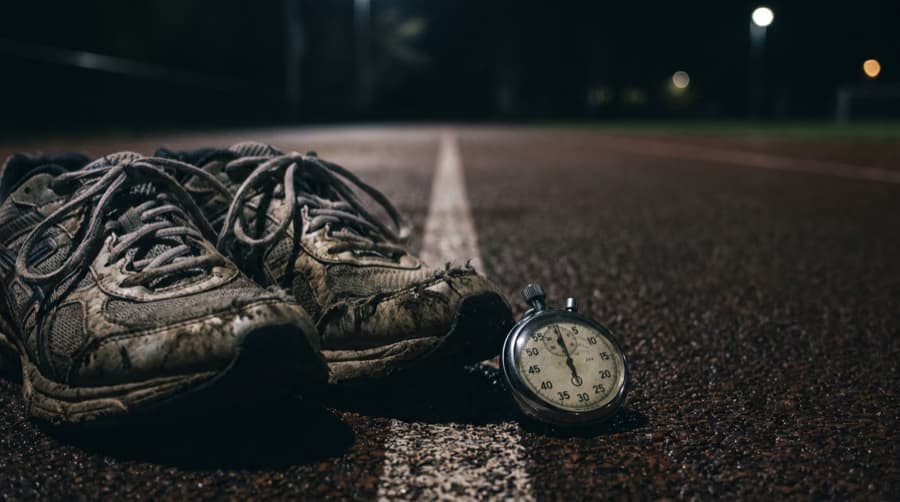 running shoes + stopwatch